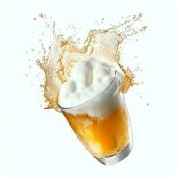 A glass of cold fresh beer with cap of foam. Splash of foam with tasty american beer. Beer day concept by AI Generated photo