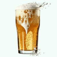 A glass of cold fresh beer with cap of foam. Splash of foam with tasty american beer. Beer day concept by AI Generated photo