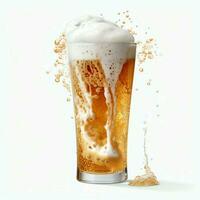 A glass of cold fresh beer with cap of foam. Splash of foam with tasty american beer. Beer day concept by AI Generated photo