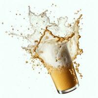 A glass of cold fresh beer with cap of foam. Splash of foam with tasty american beer. Beer day concept by AI Generated photo