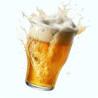 A glass of cold fresh beer with cap of foam. Splash of foam with tasty american beer. Beer day concept by AI Generated photo