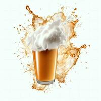 A glass of cold fresh beer with cap of foam. Splash of foam with tasty american beer. Beer day concept by AI Generated photo