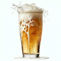 A glass of cold fresh beer with cap of foam. Splash of foam with tasty american beer. Beer day concept by AI Generated photo