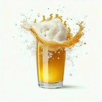 A glass of cold fresh beer with cap of foam. Splash of foam with tasty american beer. Beer day concept by AI Generated photo