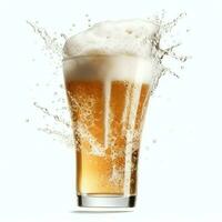 A glass of cold fresh beer with cap of foam. Splash of foam with tasty american beer. Beer day concept by AI Generated photo