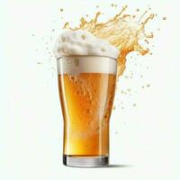 A glass of cold fresh beer with cap of foam. Splash of foam with tasty american beer. Beer day concept by AI Generated photo