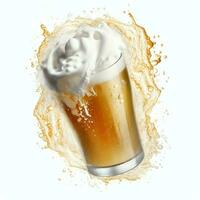 A glass of cold fresh beer with cap of foam. Splash of foam with tasty american beer. Beer day concept by AI Generated photo