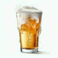 A glass of cold fresh beer with cap of foam. Splash of foam with tasty american beer. Beer day concept by AI Generated photo