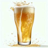 A glass of cold fresh beer with cap of foam. Splash of foam with tasty american beer. Beer day concept by AI Generated photo