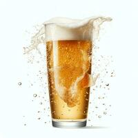 A glass of cold fresh beer with cap of foam. Splash of foam with tasty american beer. Beer day concept by AI Generated photo