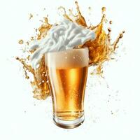 A glass of cold fresh beer with cap of foam. Splash of foam with tasty american beer. Beer day concept by AI Generated photo