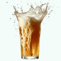 A glass of cold fresh beer with cap of foam. Splash of foam with tasty american beer. Beer day concept by AI Generated photo