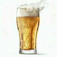 A glass of cold fresh beer with cap of foam. Splash of foam with tasty american beer. Beer day concept by AI Generated photo