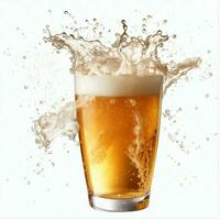 A glass of cold fresh beer with cap of foam. Splash of foam with tasty american beer. Beer day concept by AI Generated photo