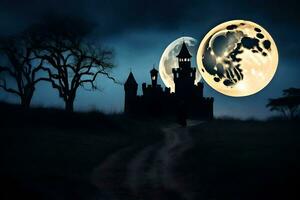 un castillo con un lleno Luna en el cielo. generado por ai foto