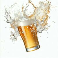 A glass of cold fresh beer with cap of foam. Splash of foam with tasty american beer. Beer day concept by AI Generated photo