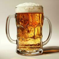 A glass of cold fresh beer with cap of foam. Splash of foam with tasty american beer. Beer day concept by AI Generated photo