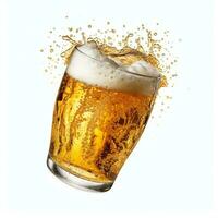 A glass of cold fresh beer with cap of foam. Splash of foam with tasty american beer. Beer day concept by AI Generated photo