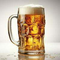 A glass of cold fresh beer with cap of foam. Splash of foam with tasty american beer. Beer day concept by AI Generated photo