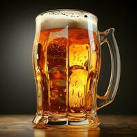 A glass of cold fresh beer with cap of foam. Splash of foam with tasty american beer. Beer day concept by AI Generated photo
