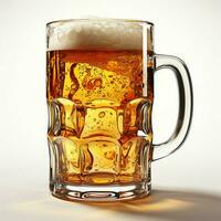 A glass of cold fresh beer with cap of foam. Splash of foam with tasty american beer. Beer day concept by AI Generated photo