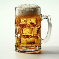 A glass of cold fresh beer with cap of foam. Splash of foam with tasty american beer. Beer day concept by AI Generated photo