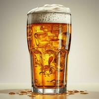 A glass of cold fresh beer with cap of foam. Splash of foam with tasty american beer. Beer day concept by AI Generated photo