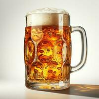 A glass of cold fresh beer with cap of foam. Splash of foam with tasty american beer. Beer day concept by AI Generated photo