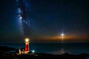 the milky way over a lighthouse and the stars. AI-Generated photo
