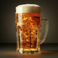 A glass of cold fresh beer with cap of foam. Splash of foam with tasty american beer. Beer day concept by AI Generated photo