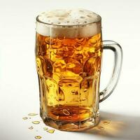 A glass of cold fresh beer with cap of foam. Splash of foam with tasty american beer. Beer day concept by AI Generated photo