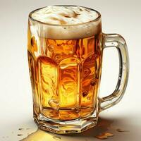 A glass of cold fresh beer with cap of foam. Splash of foam with tasty american beer. Beer day concept by AI Generated photo