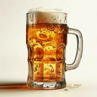 A glass of cold fresh beer with cap of foam. Splash of foam with tasty american beer. Beer day concept by AI Generated photo