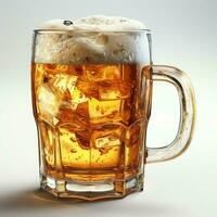 A glass of cold fresh beer with cap of foam. Splash of foam with tasty american beer. Beer day concept by AI Generated photo