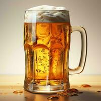 A glass of cold fresh beer with cap of foam. Splash of foam with tasty american beer. Beer day concept by AI Generated photo