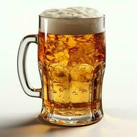 A glass of cold fresh beer with cap of foam. Splash of foam with tasty american beer. Beer day concept by AI Generated photo