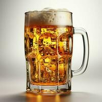 A glass of cold fresh beer with cap of foam. Splash of foam with tasty american beer. Beer day concept by AI Generated photo