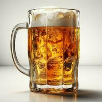 A glass of cold fresh beer with cap of foam. Splash of foam with tasty american beer. Beer day concept by AI Generated photo