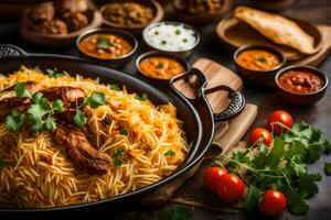 indian food in a bowl with rice and vegetables. AI-Generated photo