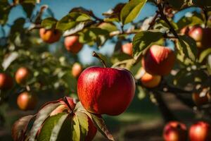 an apple tree with red apples on it. AI-Generated photo