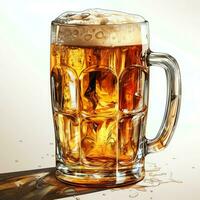 A glass of cold fresh beer with cap of foam. Splash of foam with tasty american beer. Beer day concept by AI Generated photo