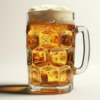 A glass of cold fresh beer with cap of foam. Splash of foam with tasty american beer. Beer day concept by AI Generated photo