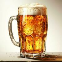 A glass of cold fresh beer with cap of foam. Splash of foam with tasty american beer. Beer day concept by AI Generated photo