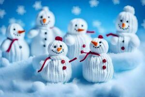 muñecos de nieve de punto en el forma de muñecos de nieve generado por ai foto