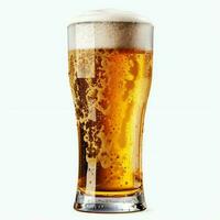 A glass of cold fresh beer with cap of foam. Splash of foam with tasty american beer. Beer day concept by AI Generated photo