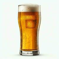 A glass of cold fresh beer with cap of foam. Splash of foam with tasty american beer. Beer day concept by AI Generated photo