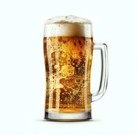 A glass of cold fresh beer with cap of foam. Splash of foam with tasty american beer. Beer day concept by AI Generated photo