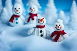 snowmen in the snow. AI-Generated photo