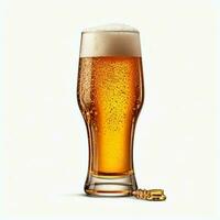 A glass of cold fresh beer with cap of foam. Splash of foam with tasty american beer. Beer day concept by AI Generated photo