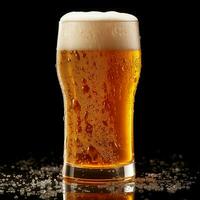 A glass of cold fresh beer with cap of foam. Splash of foam with tasty american beer. Beer day concept by AI Generated photo